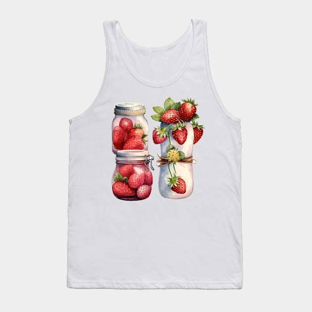 Strawberry Jam Jar Watercolor Tank Top by Mako Design 